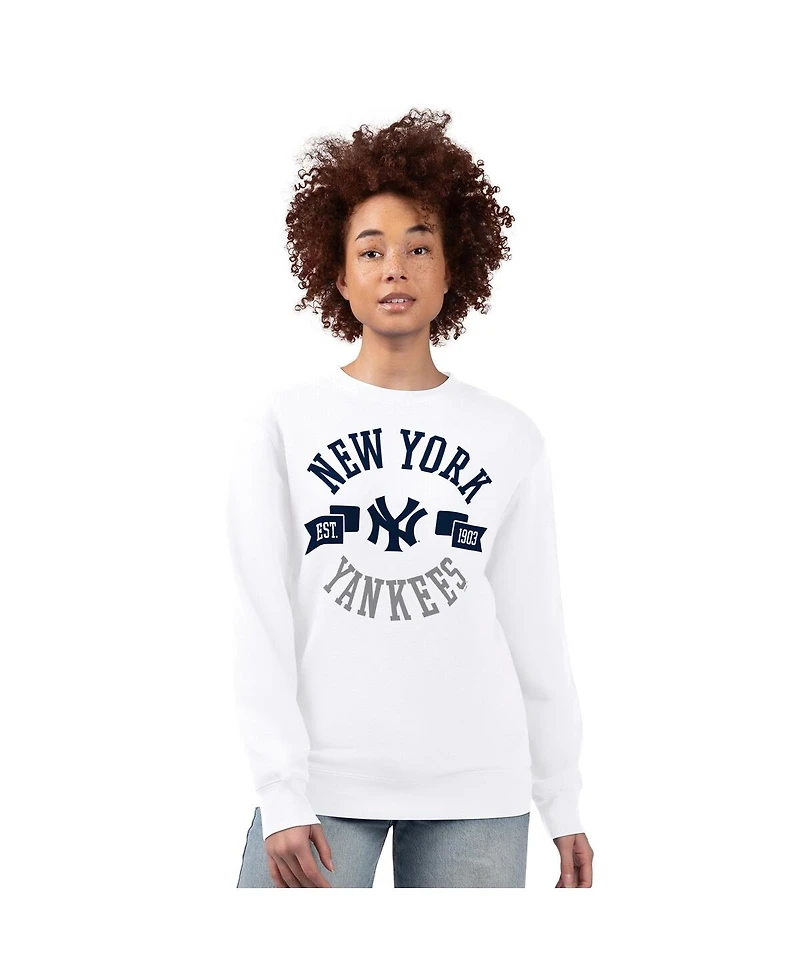 G-iii 4Her by Carl Banks Women's White New York Yankees Team Logo Fleece Pullover Sweatshirt