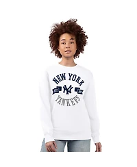 G-iii 4Her by Carl Banks Women's White New York Yankees Team Logo Fleece Pullover Sweatshirt