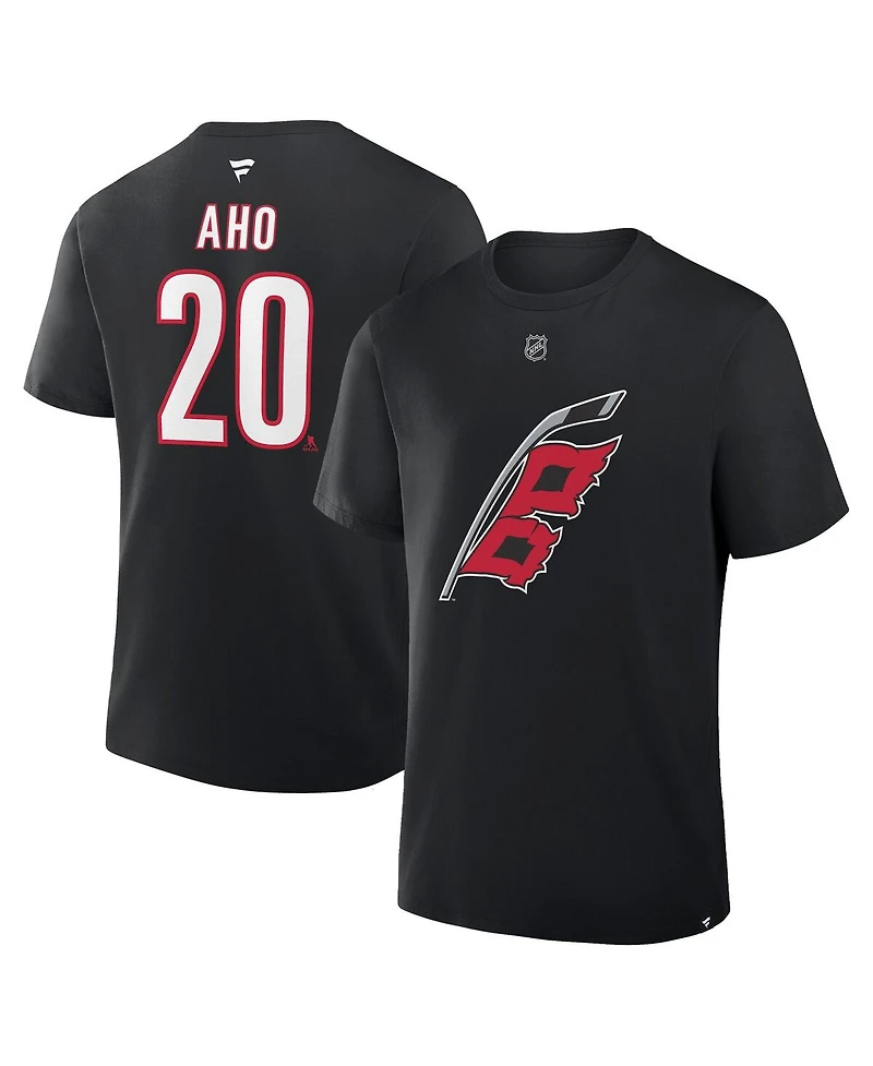 Fanatics Men's Sebastian Aho Black Carolina Hurricanes Authentic Stack Name Number T-Shirt