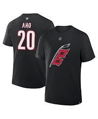 Fanatics Men's Sebastian Aho Black Carolina Hurricanes Authentic Stack Name Number T-Shirt