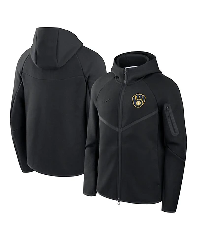 Nike Men's Black Milwaukee Brewers Tech Fleece Raglan Full-Zip Windrunner Hoodie