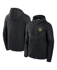 Nike Men's Black Milwaukee Brewers Tech Fleece Raglan Full-Zip Windrunner Hoodie