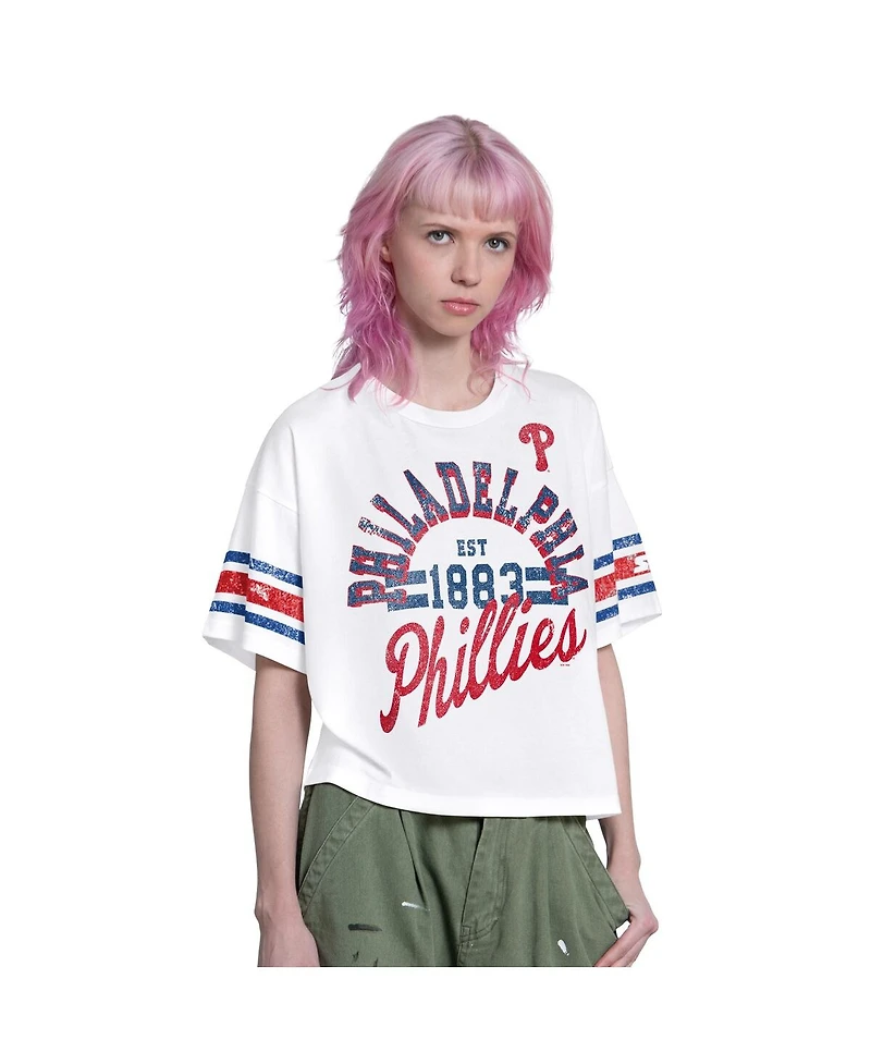 Starter Women's White Philadelphia Phillies Cropped Hurry Up Offense T-Shirt