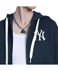 Starter Women's Navy/Heather Gray New York Yankees Wishbone Full-Zip Hoodie