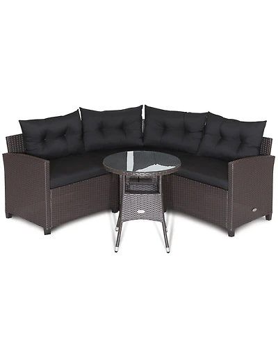 Slickblue Outdoor Rattan Sofa Set 4 Piece with Cushions and Glass Table