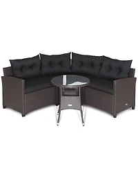 Slickblue Outdoor Rattan Sofa Set 4 Piece with Cushions and Glass Table
