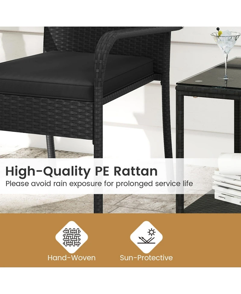 Gouun 3-Piece Pe Rattan Patio Chair Set with 2-Tier Side Table and Cushions