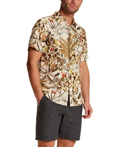 Weatherproof Vintage Men's Short-Sleeve Linen Rayon Print Shirt