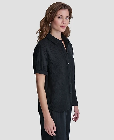 Dkny Jeans Petite Cuffed Short-Sleeve Shirt
