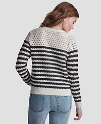 Dkny Jeans Petite Long-Sleeve Stripe Pointelle Stitch Cardigan
