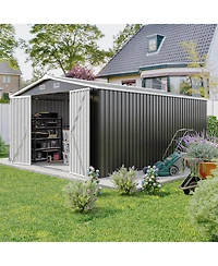 Mondawe Outdoor Metal Storage Shed with 3 Lockable Doors Vents Sloped Roof