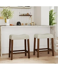 Gymax 24'' Saddle Bar Stools Set of 2 with Footrest Rubber Wood Frame for Kitchen Island
