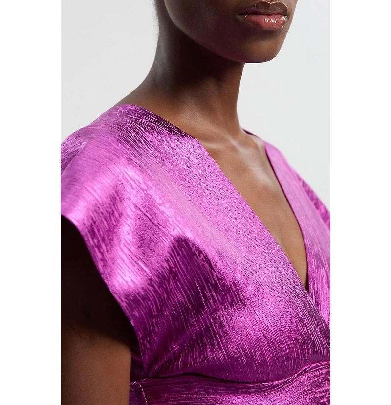 Karen Millen Women's Metallic Angel Sleeve Knit Midi Dress