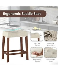 Gymax 24'' Saddle Bar Stools Set of 2 with Footrest Rubber Wood Frame for Kitchen Island