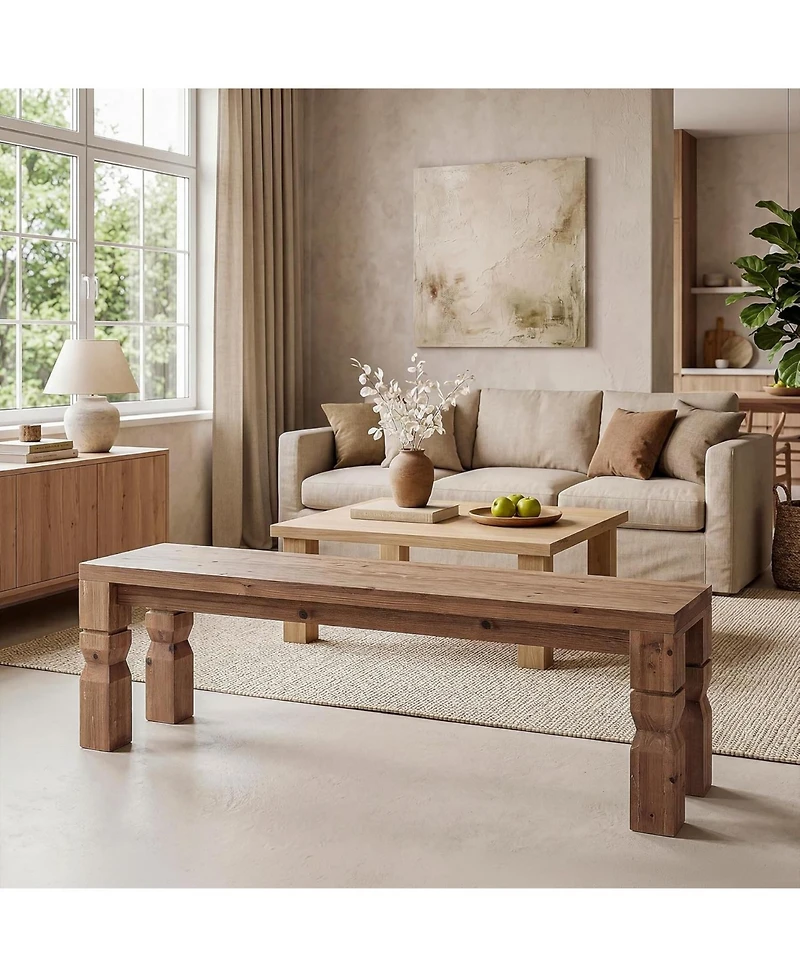 Tribesigns Solid Wood Bench, Farmhouse Wooden Bench Seat, End of Bed, Dining Bench