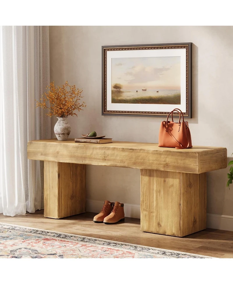 Tribesigns Solid Wood Dining Bench, 47" Farmhouse Dining Bench with Thickened Seat and Artistic Legs, Entryway Bench