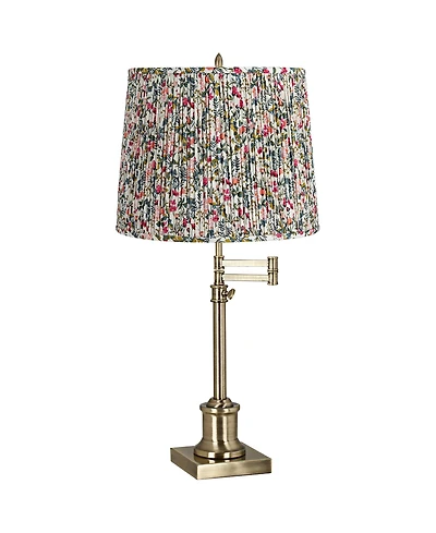 360 Lighting Westbury 36" Tall Large Traditional End Table Lamp Swing Arm Antique Brass Finish Meadow Shade Living Room