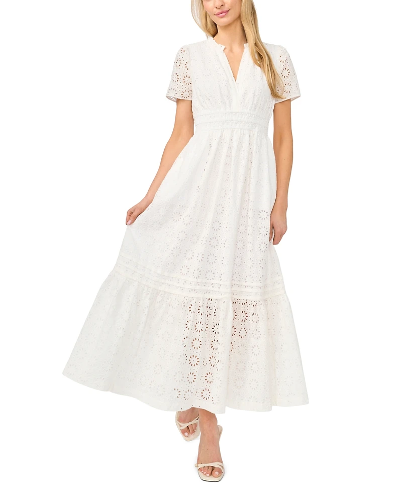 CeCe Women's Short-Sleeve Elastic Waist Maxi Dress