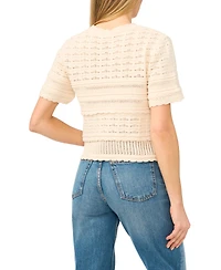 CeCe Women's Multi-Stitch Pointelle Short-Sleeve Sweater
