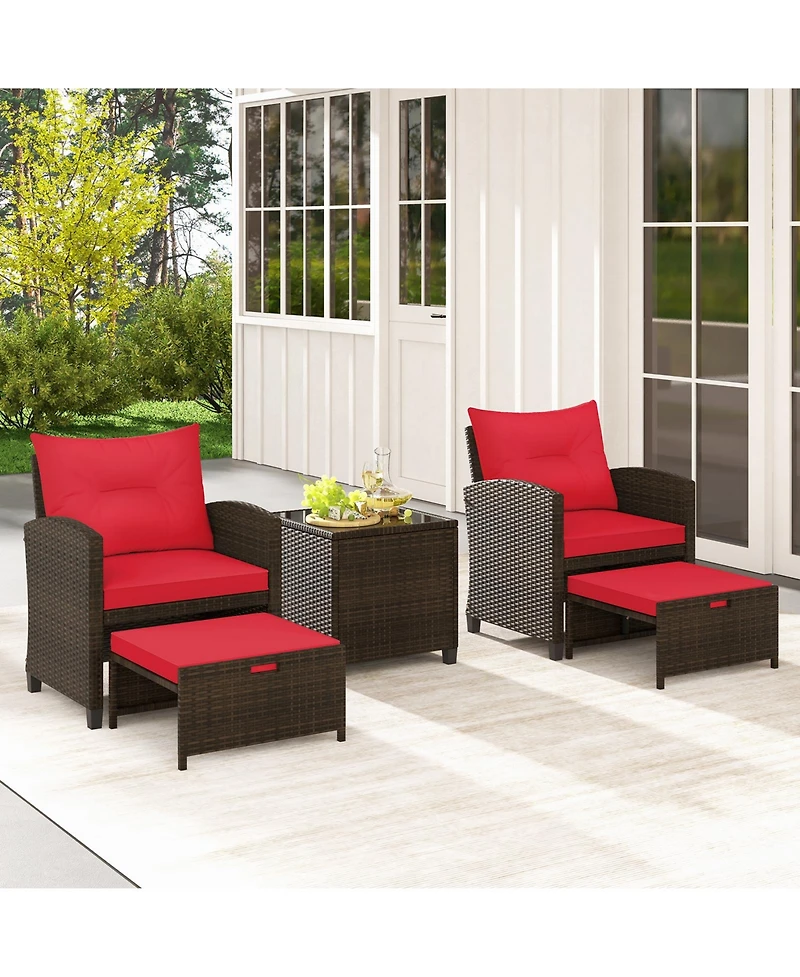 Slickblue Outdoor Rattan Furniture Set 5 Piece with 2 Ottomans & Table
