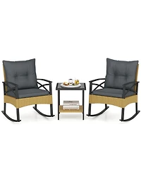 Slickblue 3 Piece Outdoor Rattan Rocking Chair Set with Side Table