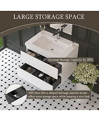 Sillysis Inch Glossy Wall Mounted Bathroom Vanity with Resin Sink and Soft Close Drawers, Easy Installation