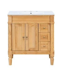 Sillysis 30 Inch Bathroom Vanity with Ceramic Sink, Solid Wood Free-Standing Cabinet, Soft Close Storage, Adjustable Shelf