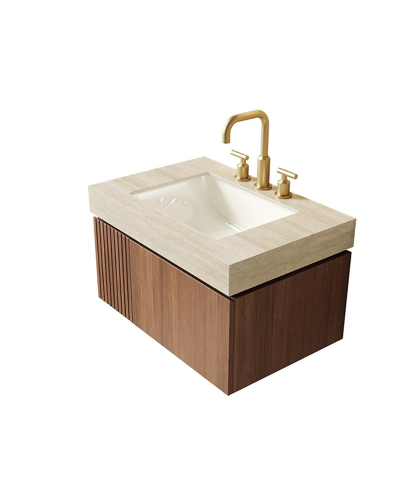 Sillysis Inch Floating Bathroom Vanity with Sintered Stone Top, 3-Hole Undermount Ceramic Sink, Soft Close Storage