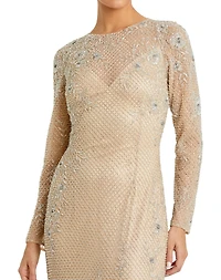 Mac Duggal Women's Long Sleeve Beaded Sheath Evening Gown