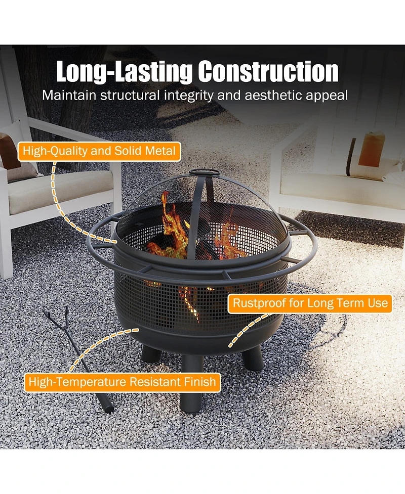 Slickblue Wood Fire Pit for Outdoor Use with Log Grate and Protective Mesh Screen