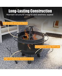Slickblue Wood Fire Pit for Outdoor Use with Log Grate and Protective Mesh Screen