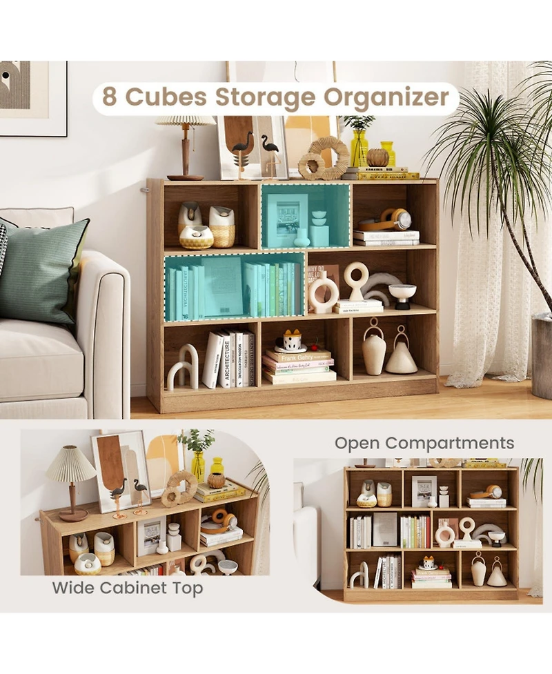 Gouun 8-Cube Open Bookcase with Raised Edge Top