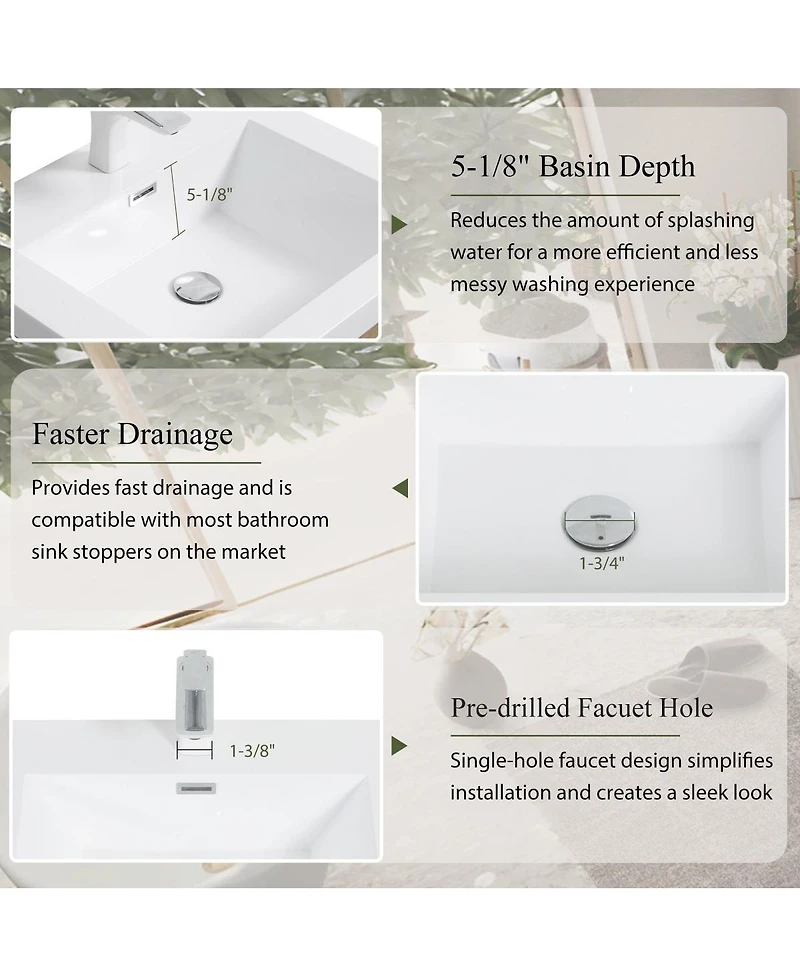 Sillysis Wall Mounted Bathroom Vanity with Stone Resin Sink, Soft Close Drawers