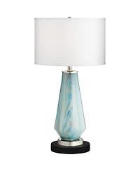 Possini Euro Design Jaime Coastal Table Lamp with Round Marble Riser 26" High Drum Shade for Bedroom Living Room Office House Home