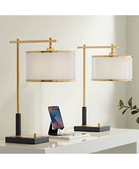 Possini Euro Design Hayven 23 1/2" High Small Mid Century Modern Desk Lamps Set of 2 Dual Usb Ports Metal Charging