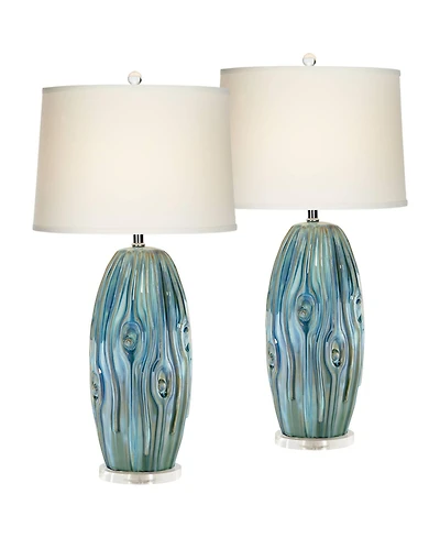Possini Euro Design Eneya 31" Tall Large Modern End Table Lamps Set of 2 Ceramic Living Room Bedroom