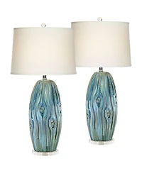Possini Euro Design Eneya 31" Tall Large Modern End Table Lamps Set of 2 Ceramic Living Room Bedroom