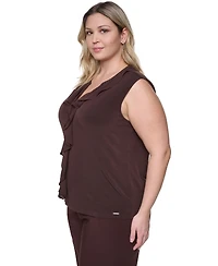 Calvin Klein Plus Sleeveless Ruffle-Front V-Neck Top