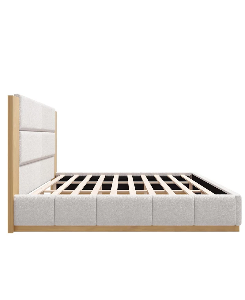 Streamdale Furniture Upholstered Platform Bed Frame with Extended Wood Headboard