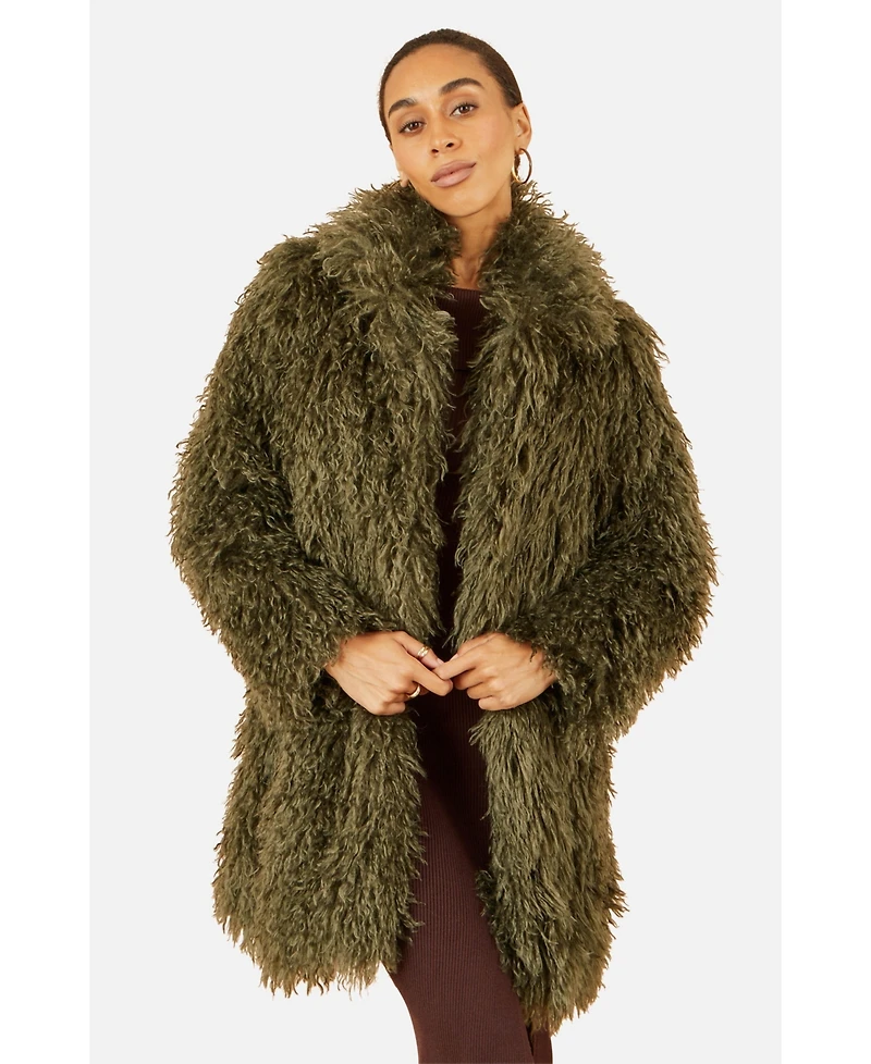 Yumi Women's Luxe Long Hair Faux Fur Coat