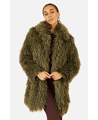 Yumi Women's Luxe Long Hair Faux Fur Coat