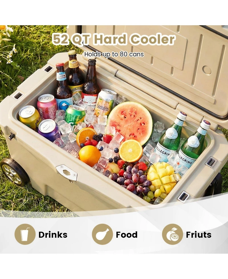 Gouun 52-Quart Wheeled Hard Cooler with 6-Day Ice Retention, 80-Can Capacity