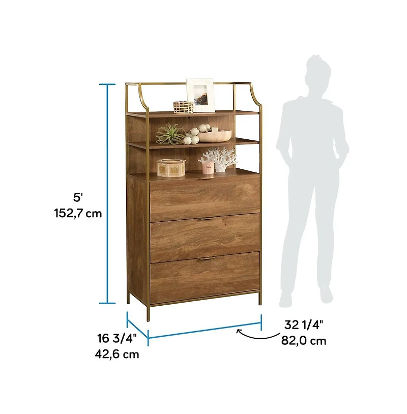 Sauder Bedroom 3- Drawer Dresser with Shelves, Sindoori Mango Finish