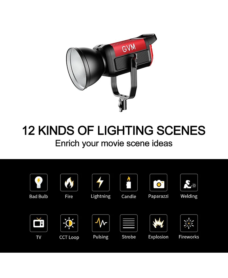 Gvm Pro SD200B 200W Bi-Color Led Video Cob Spotlight Kit with Lantern Softbox and Light Stand
