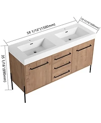 Sillysis Modern Double Sink Bathroom Vanity, Soft-Close Imitative Oak Plywood Cabinet, Water and Scratch Resistant for Bathroom