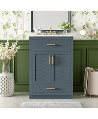 Sillysis Freestanding Bathroom Vanity with Ceramic Sink, 2 Door Cabinet and Tip-Out Drawer, Modern Storage for Small Spaces