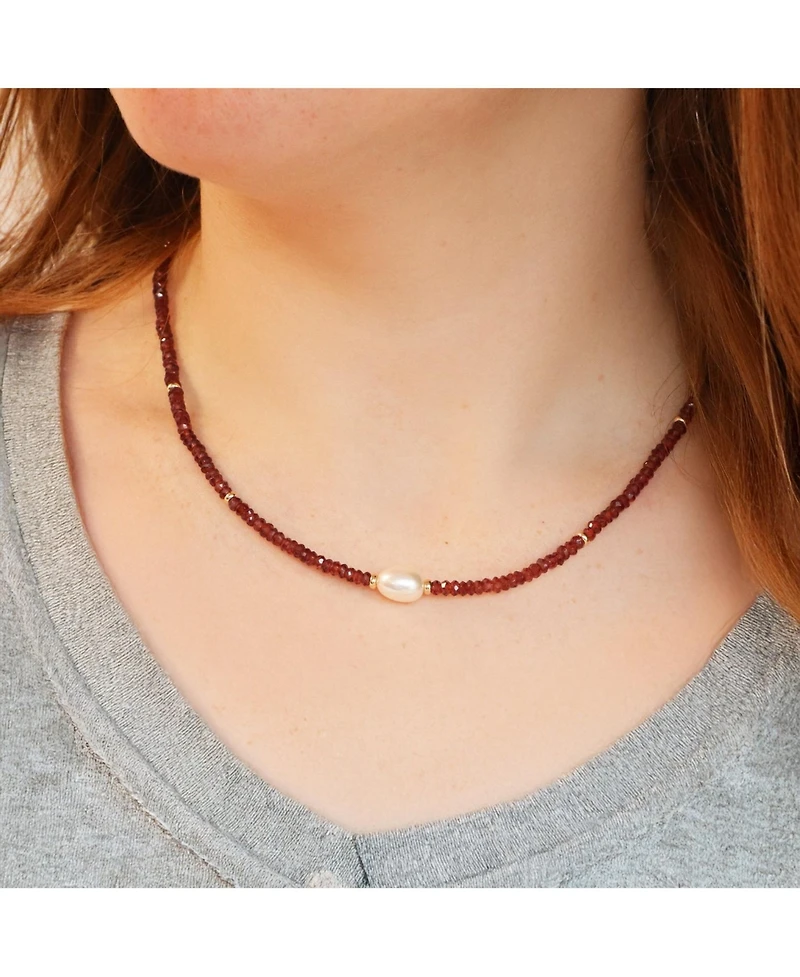 The Lovery Garnet Pearl Necklace Gold 14K