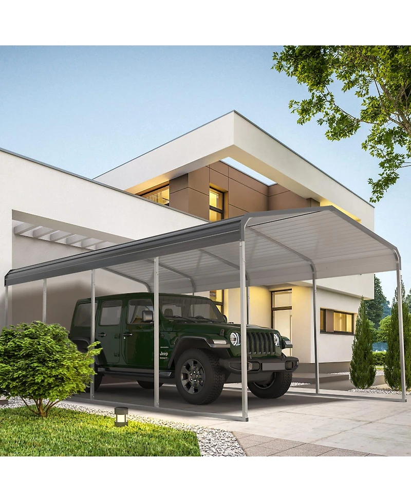 homfan 10' x 15' Heavy-Duty Metal Carport Canopy, All-Weather Steel Garage Shelter with Rust-Resistant Iron Roof and Upgraded Base for Cars Boats
