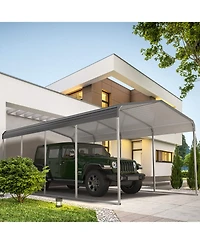 homfan 10' x 15' Heavy-Duty Metal Carport Canopy, All-Weather Steel Garage Shelter with Rust-Resistant Iron Roof and Upgraded Base for Cars Boats