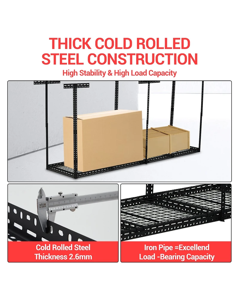 homfan 4 x 6 Foot Overhead Garage Storage Rack with Adjustable Ceiling Shelf and 330 Pound Capacity